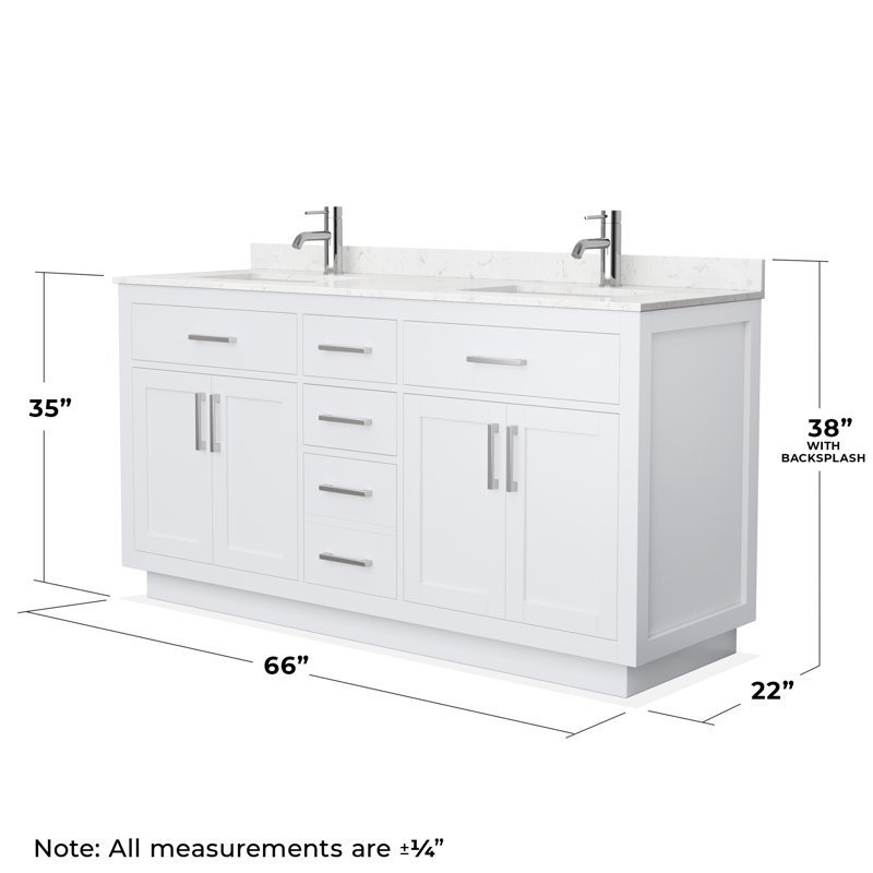 Beckett TK 66'' W Double Vanity, White, Carrara Cultured Marble, Brushed Nickel