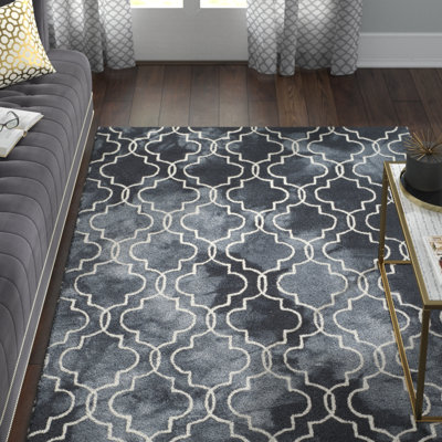 Dennard Hand Tufted Wool/Cotton Geometric Rug in Ivory/Graphite