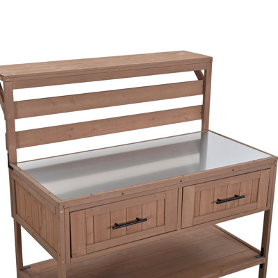 62.3" Patio Kitchen Island Solid Wood Kitchen Cart with Stainless Table Top
