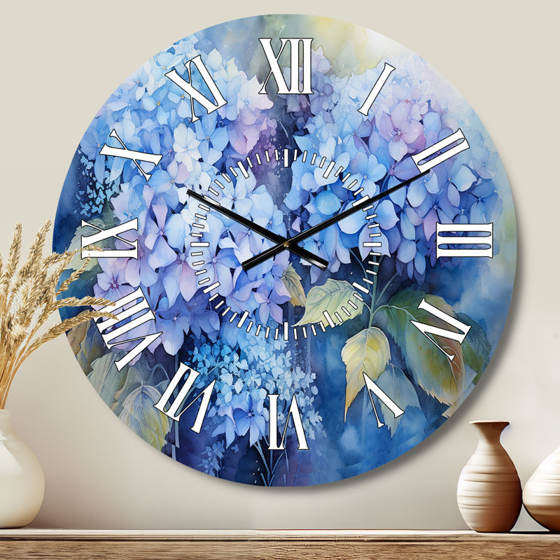 Horloge murale à hortensias bleus, Médium
