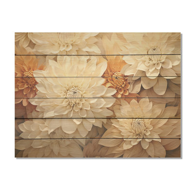 Minimalisme Blooming Mums, peinture en beige et or - art sur bois de pin naturel