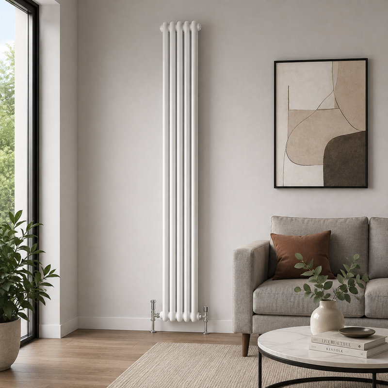 Uxbridge Vertical Traditional Colosseum Radiator, White, 1800mm H x 200mm W x 70mm D