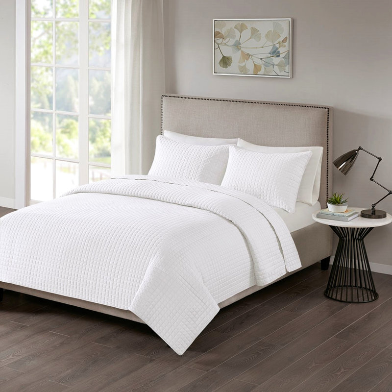3 pièces de courtepointe réversible double / grand blanc - motif à carreaux carrés, rembourrage en tissu lavable