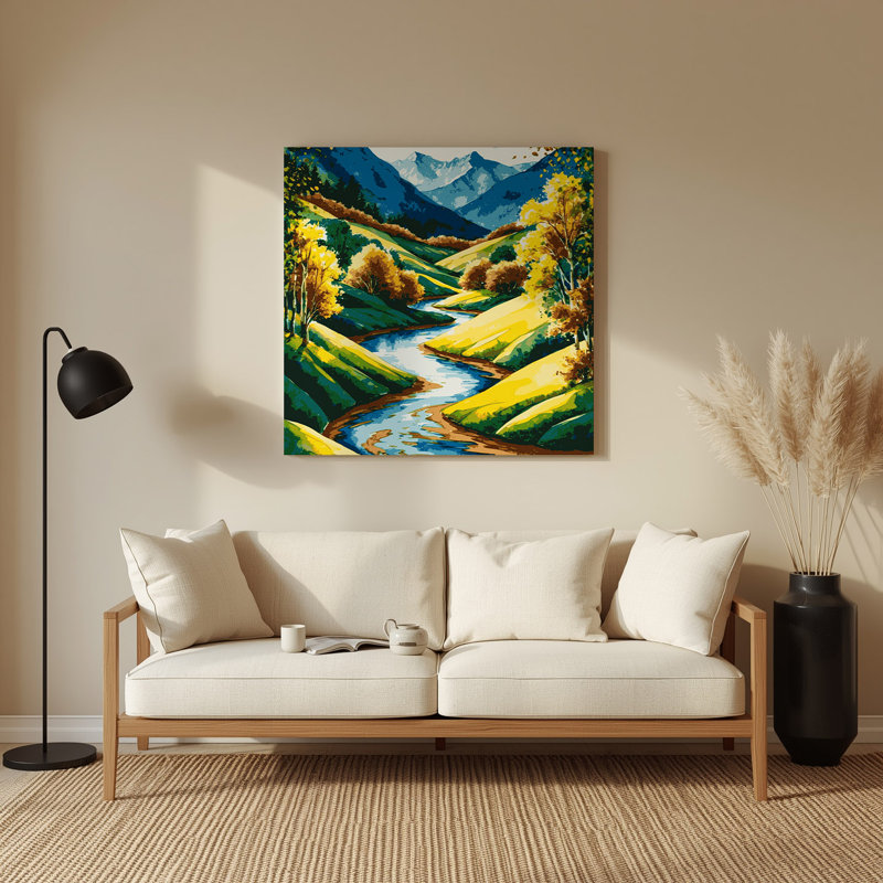 Aquarelle, paysage, 13, art mural en métal vert