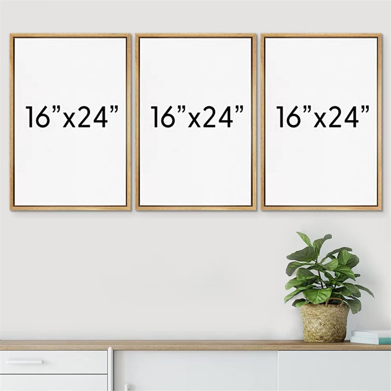 Wildflower Floral Botanical Neutral Boho Minimalist Framed Canvas 3 Pieces Pictures Print Wall Art, 24" H x 16" W x 1.5" D