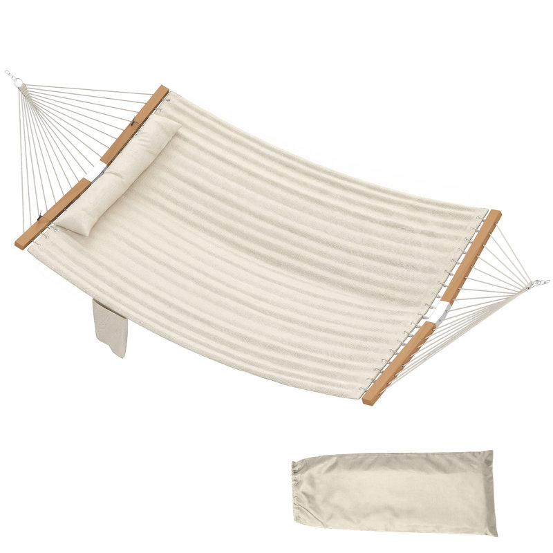 Outsunny Double Hammock 2-Person Extra Large Padded Swing Bed Cream White