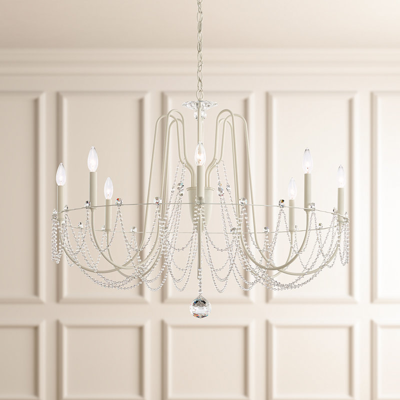 Esmery 8 - Light Chandelier, White, Clear Heritage Crystal