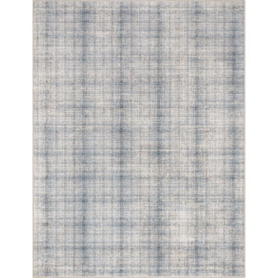 Nuzzo Rio Retro Plaid Flat-Weave Blue Cream Area Rug