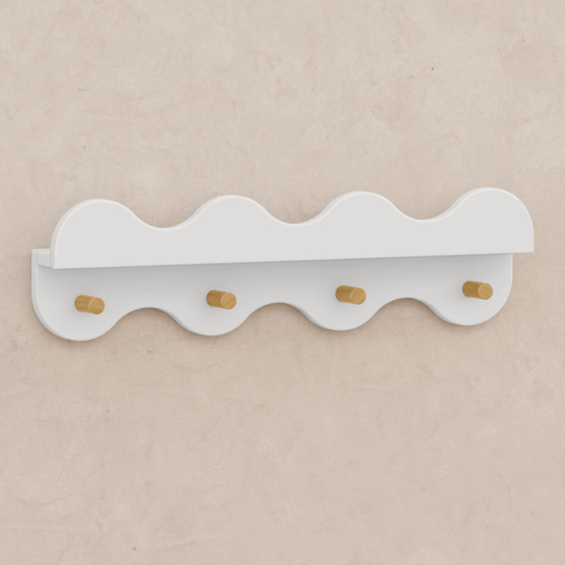 Lido Wave Bookshelf with Hooks, White/Honey