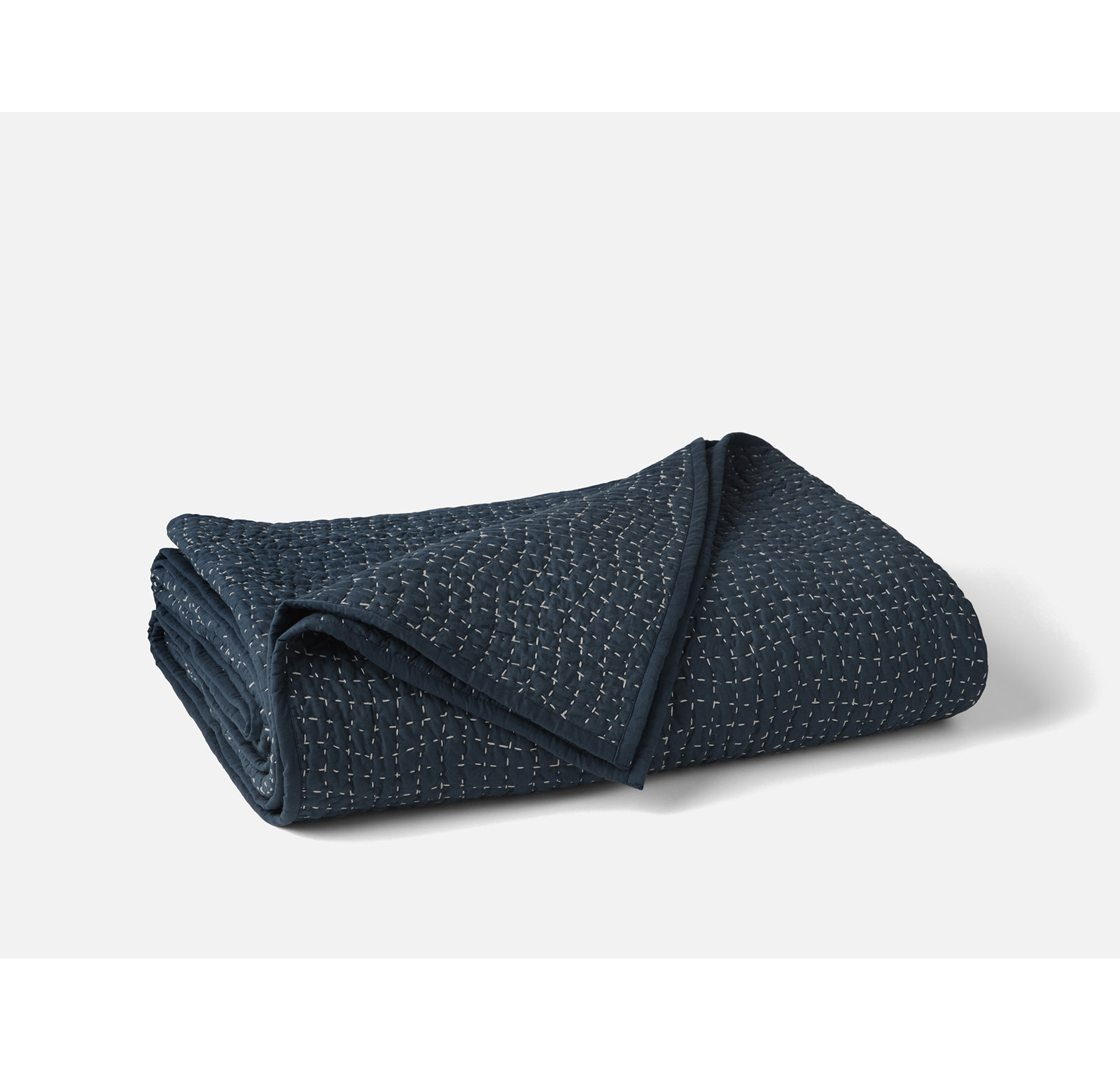 Pebbled Organic Cotton Quilt Set, Full/Queen Quilt, Midnight Indigo