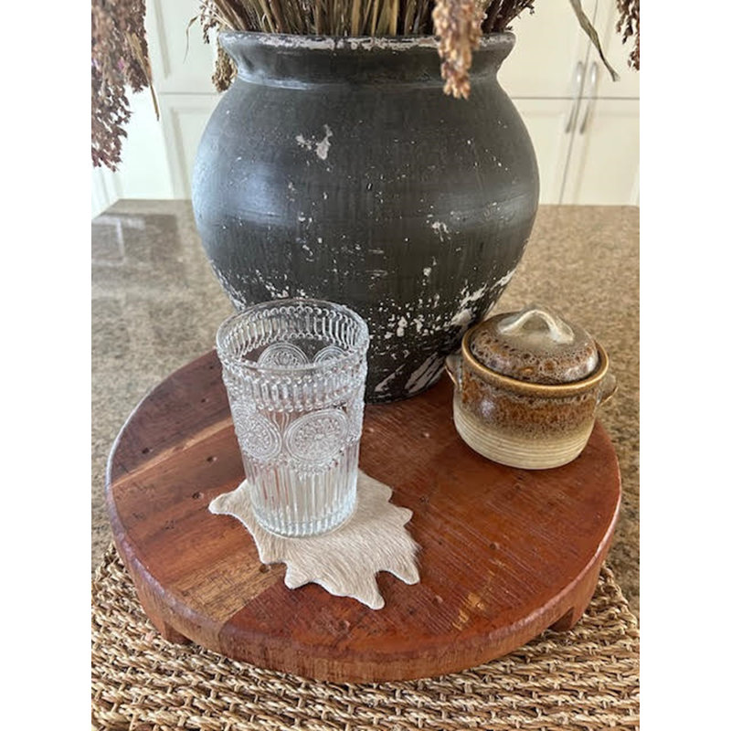 Real Cowhide Hand-Made Coasters, Beige