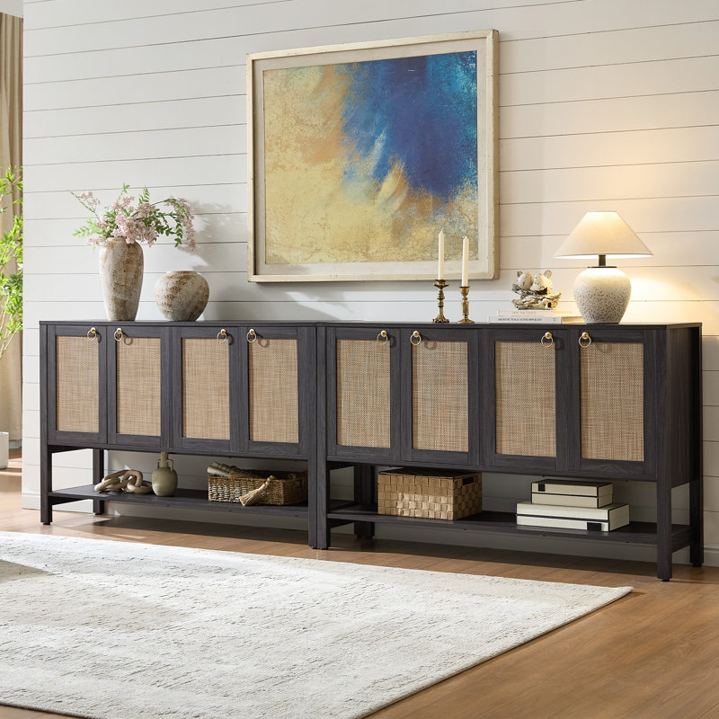 Buffet polyvalent avec 4 portes et 1 tablette ouverte Pomodoro Boho, Obsidienne