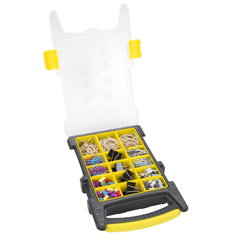 Yellow and Black Plastic Tool and Hardware Organizer Set with Clear Tops