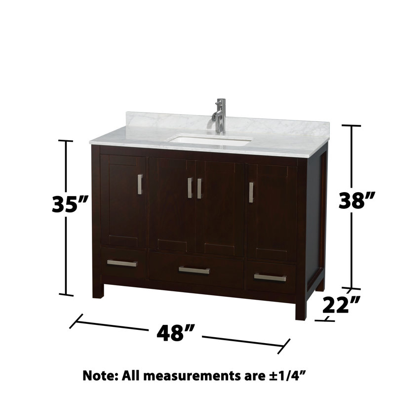 Sheffield 48" Single Bathroom Vanity Set, White Carrera Marble, Espresso