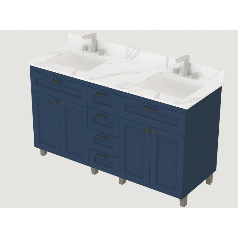 Ensemble de meuble-lavabo double 60 po Boughner, Bleu marine