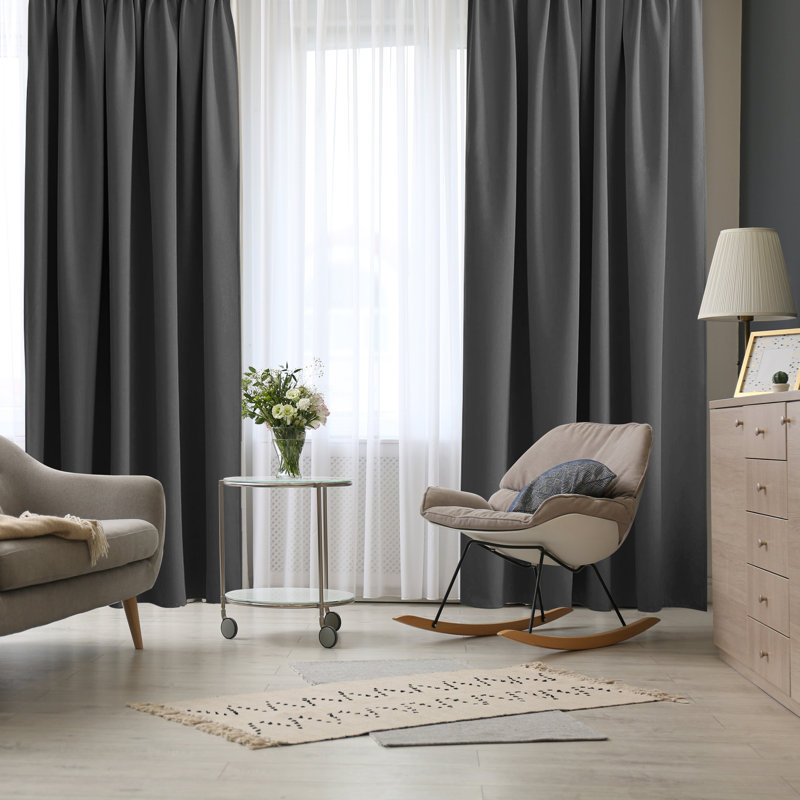 Cormican 100% Linen Blackout Curtain Pair, Dark Gray, 52" W x 96" L