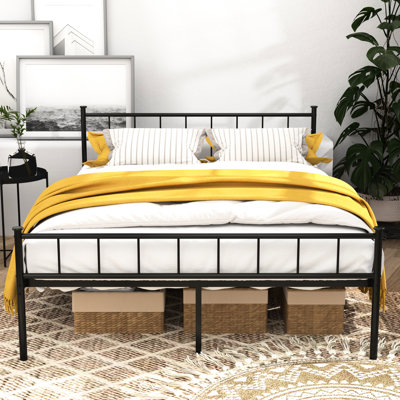 Structure de lit pour grand lit en noir, tête de lit et structure renforcée, sans sommier, espace de rangement pour une chambre à coucher bien rangée, matériau texturé épais pour un sommeil paisible