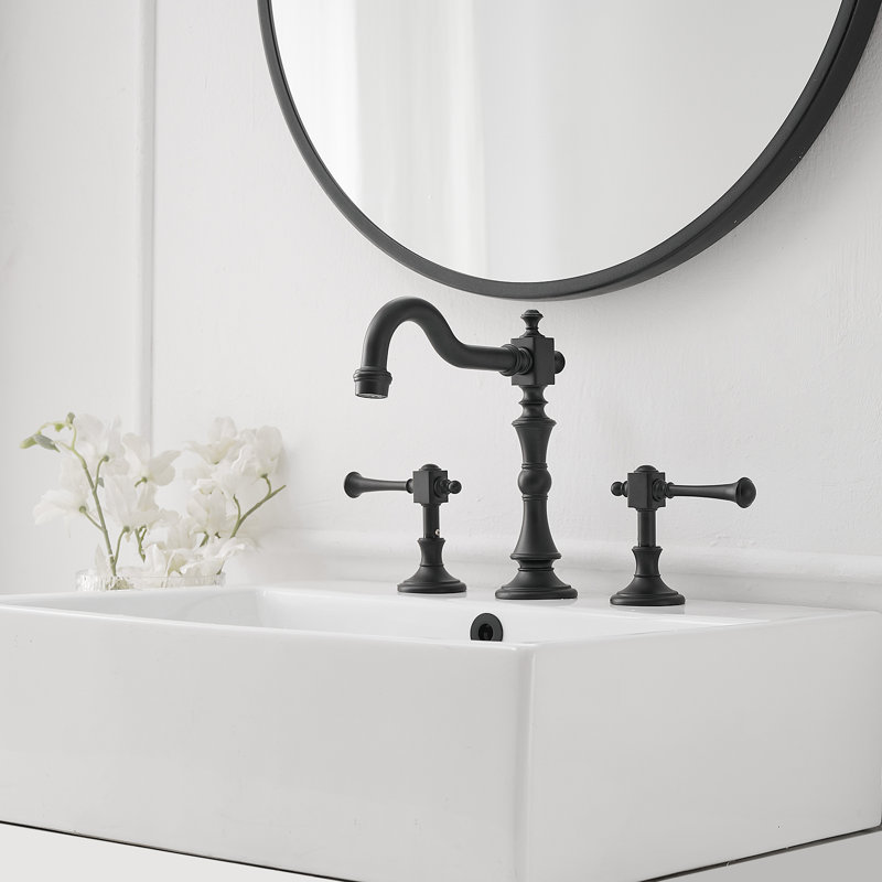 Robinet de salle de bain à large entraxe avec bonde, Noir mat
