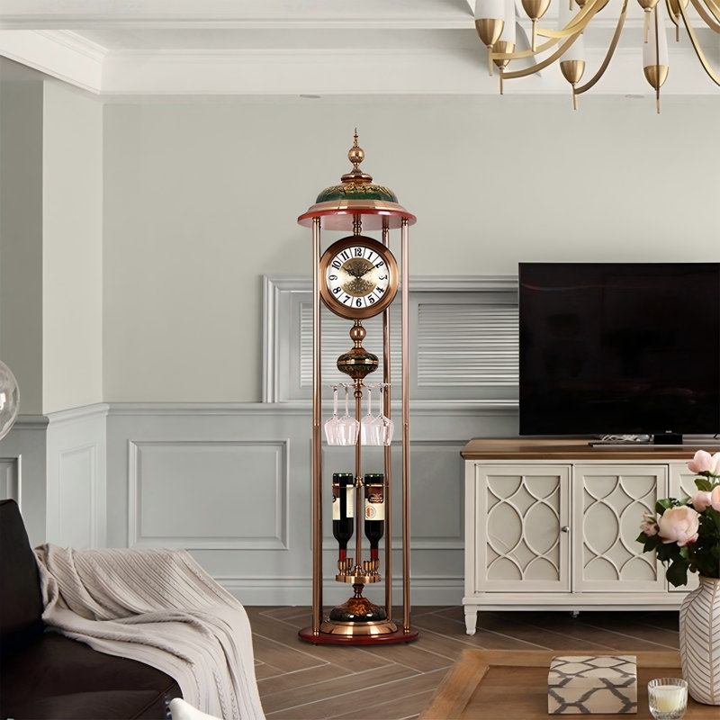Horloge de plancher rétro en alliage élégant avec porte-bouteilles et porte-bouteilles