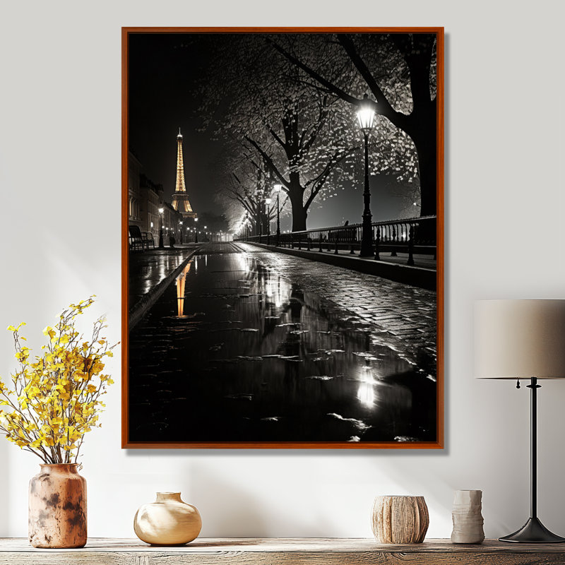 Parisian Moonlit Night I - Paris, reproduction d'art encadrée, H 20 po x l 12 po x P 1 po, Cadre flottant brun
