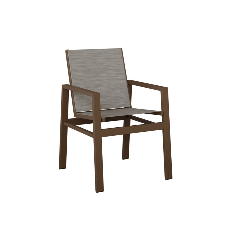Berlin Gardens Vida Sling Dining Chair, Aluminum Mesquite Wood Vein, Mica Pearl