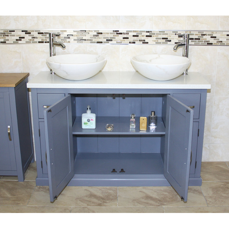 Maui 1230mm Double Bathroom Vanity with Vessel Stone Basin, White, White