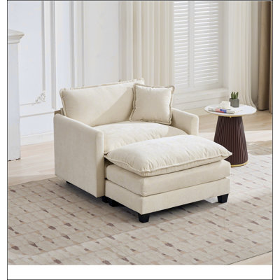 Cloud Sofa Ottoman only, Modern Sectional Couch, for Living Room Bedroom and Apartment, Comfy Double Layer Upholstered Seat Cushion, Breathable Chenil by Ebern Designs