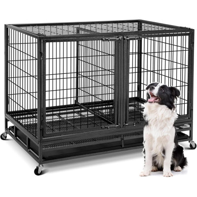 Wire Dog Crate with Divider,2025 New Upgraded Stackable Dog Crate for Nursing Mother Dogs & Puppies,Large Dog Kennel with Reinforced Frame,Sturdy Locks Design/Removable Tray