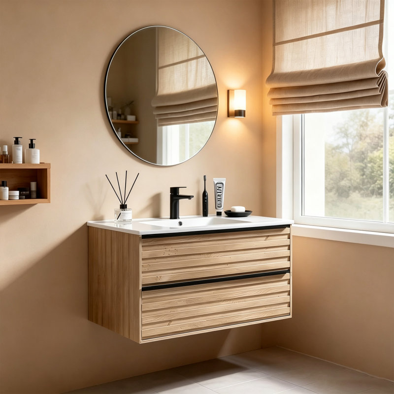 Mokuro 36" Floating Bathroom Vanity with Integrated Ceramic Basin