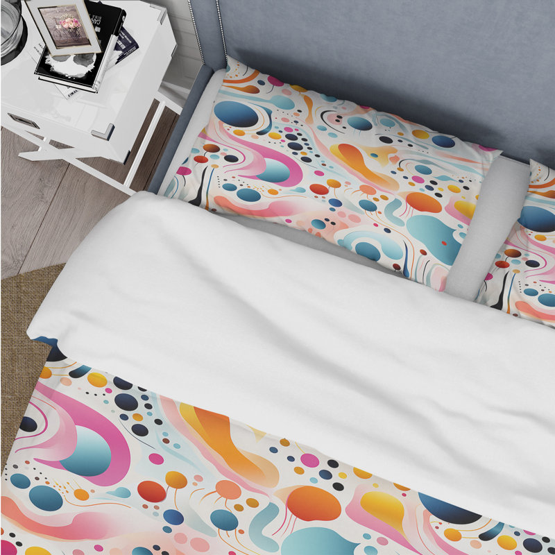 Ensemble de housse de couette Mid-Century Blue Fusion Abstractions In Motion - microfibre de polyester