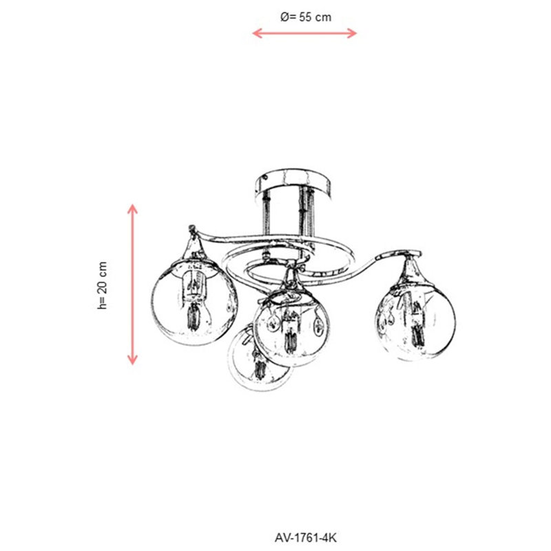 Elegant Chrome Chandelier, 21.7 x 21.7 inches, Metal Body with Glass Cap | 4 x E27 Sockets (Max 6W) | Modern Industrial Design, IP20 Rated, Perfect for Living Room, Dining Room & Entryway Lighting
