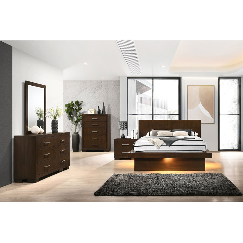 Ensemble de chambre à coucher 5 pièces avec très grand lit Toffey, Très grand, Brun