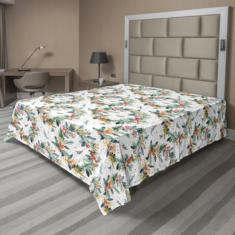 Drap plat moderne de style bohème Ambesonne, Drap plat grand, Bleu sarcelle / corail / motif floral moutarde