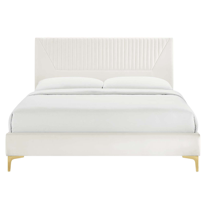 Lit plateforme en velours Yasmine Channel, Blanc, Grand