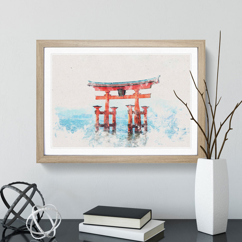 Itsukushima Shrine in Hiroshima Japan - Picture Frame Painting Print, 45cm H x 63cm W x 2cm D, Oak Framed