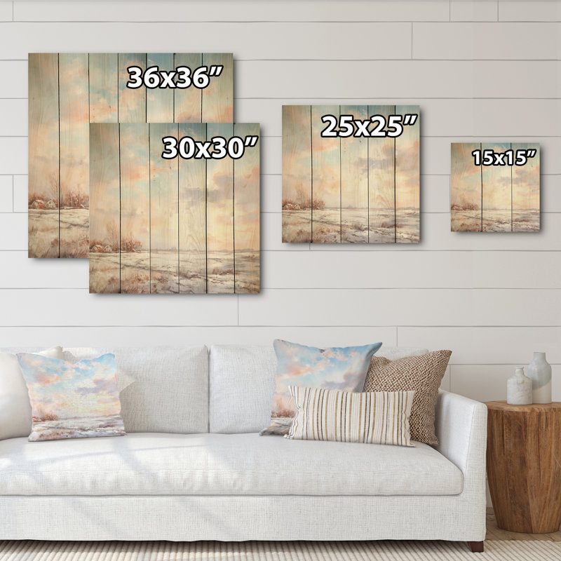 «Clouds Winter Scenery In Country Side - Clouds Wood», art mural sur bois de pin naturel, H 36 po x l 36 po