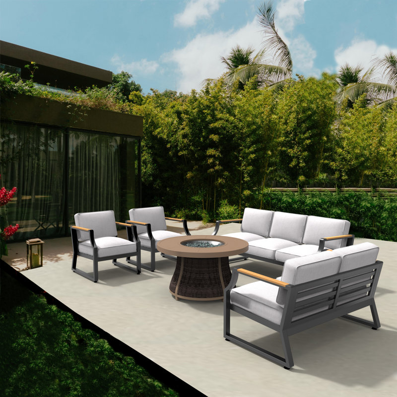Artherine 7 - Person Patio Conversation Set with Cushions, Black