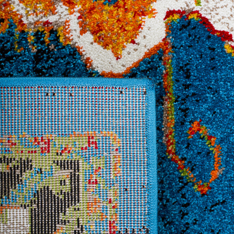 Tapis rétro bleu / ivoire Hamadan 260, Rectangle 9 pi x 12 pi