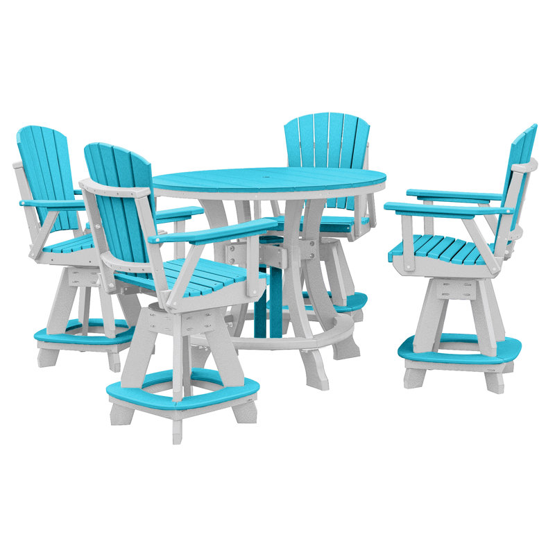 Round 4 - Person 44'' Long Bar Height Dining Set, White, Aruba Blue