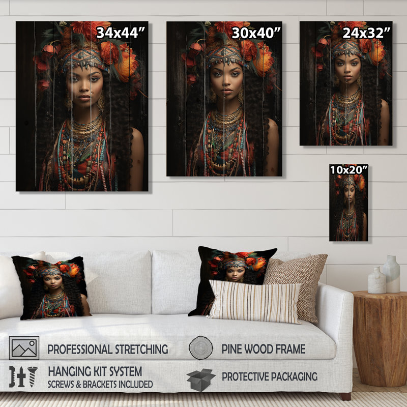 Minelva, beauté ornée d'Afrique II sur bois, H 40 po x l 30 po x P 0,78 po