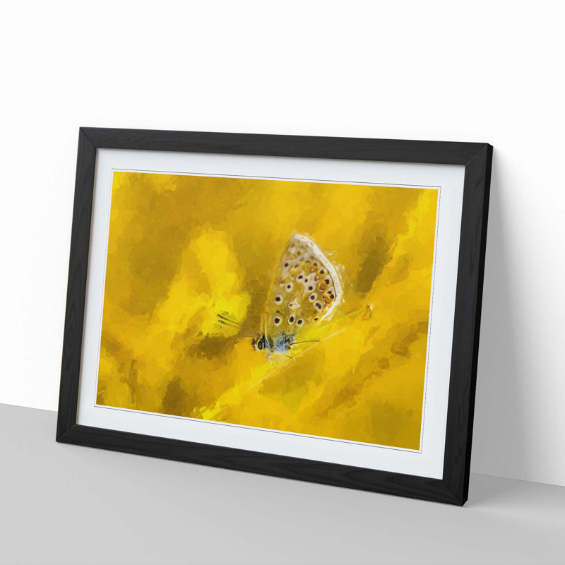 Yellow Butterfly in Abstract - Picture Frame Graphic Art Print, Black, 50cm H x 76cm W x 2cm D