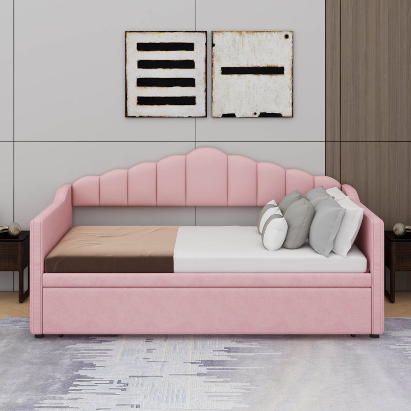 Lit de jour simple avec couchette escamotable à hauteur ajustable, Rose