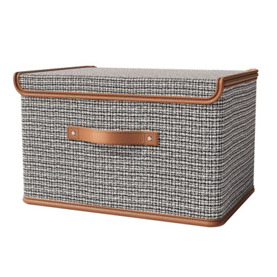 1Pcs Storage Bins with Lids, Collapsible Closet Organizer Container, Fabric Organizer Box with Handles, Decorative Storage Boxes with Lids for Organizing Clothes, Books, Light Grey