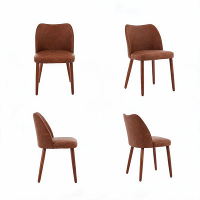 Set of 4 Brown PU Leather Wing Back Dining Chairs, Rubberwood Legs with Adjustable Leveling Feet for Kitchen, Dining Room, Breakfast Nook