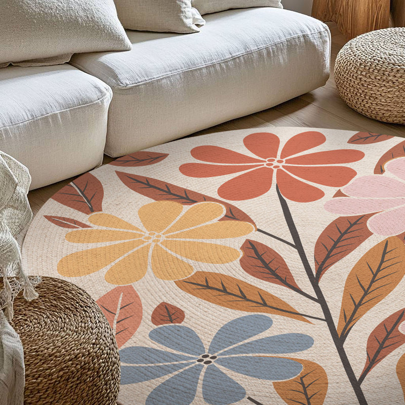 Watercolor Garden Braided Rug, Rond 5 pi