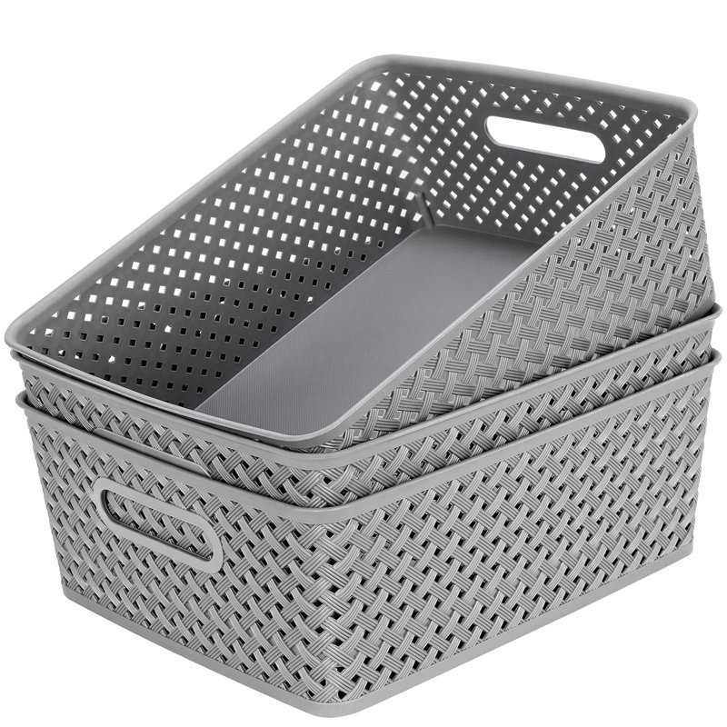 Organization And Storage 3 Packs, Plastic Bins Organizer Bins, Woven Baskets For Storage, Plastic Baskets