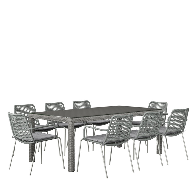 Ensemble repas de patio en osier avec table rectangulaire 9 pièces Anautica - Amazonie