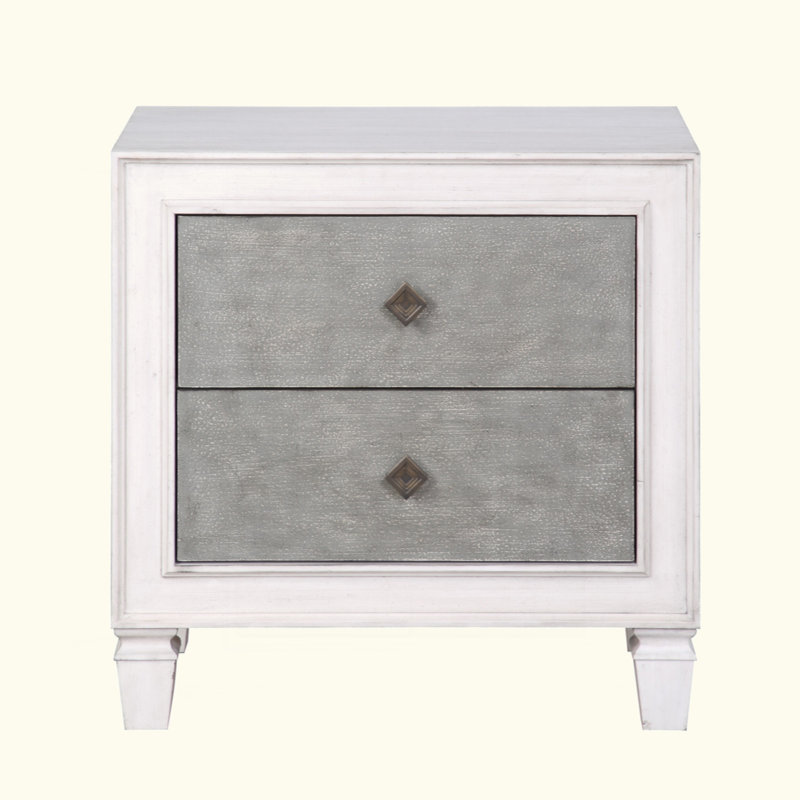 Table de chevet moderne à 2 tiroirs avec finition blanche et grise de style rustique moderne
