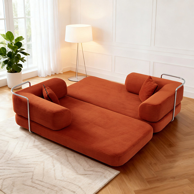 Canapé-lit convertible au sol avec coussin convertible, Rouge