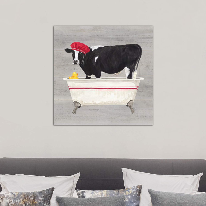 «Bath Time for Cows Tub» par Tara Reed, impression sur toile, H 26 po x l 26 po x P 1,5 po, Toile tendue